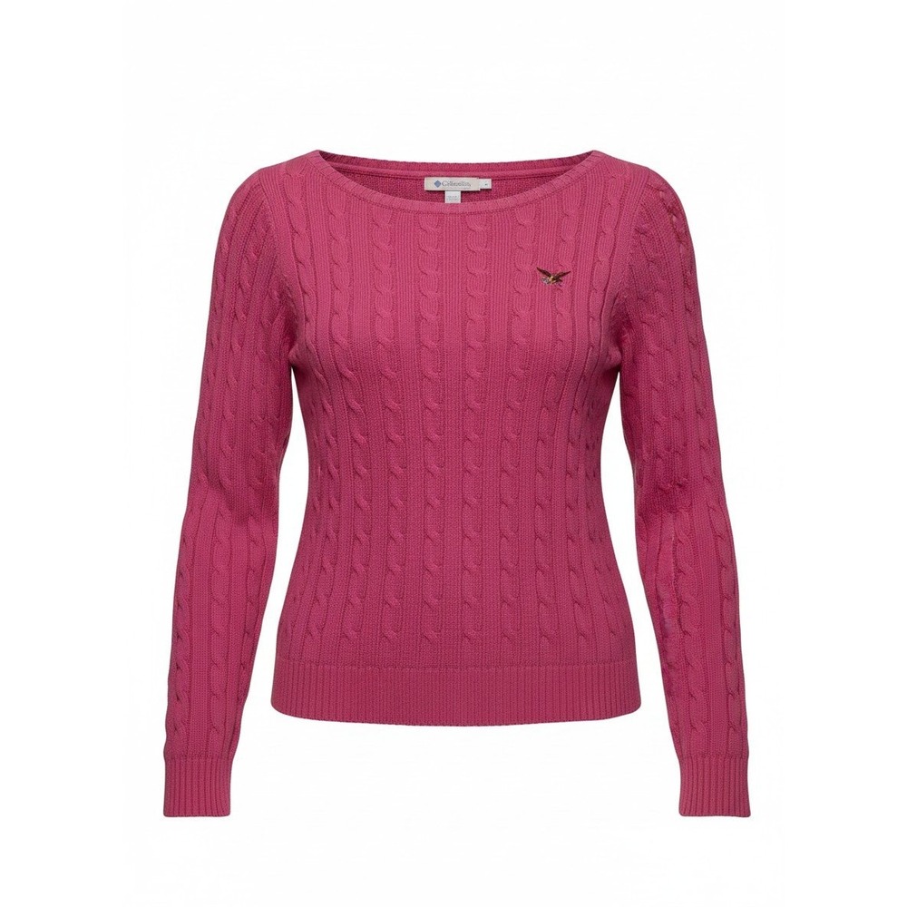 American Living Womens Pink Cable Knit Cotton Scoop Neck Eagle Logo Sweater S